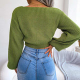 Tie-Front Rib-Knit Cropped Sweater - Trendsi - Flyclothing LLC