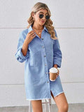 Raw Hem Button Up Denim Dress - Trendsi - Flyclothing LLC