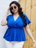 Plus Size Surplice Neck Babydoll Blouse - Trendsi - Flyclothing LLC