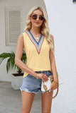 Contrast Eyelet V-Neck Tank - Trendsi - Flyclothing LLC