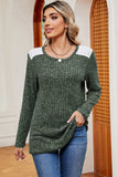 Eyelet Ribbed Round Neck Long Sleeve T-Shirt - Trendsi - Flyclothing LLC