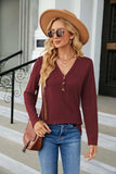 Cable-Knit Long Sleeve V-Neck T-Shirt - Trendsi - Flyclothing LLC