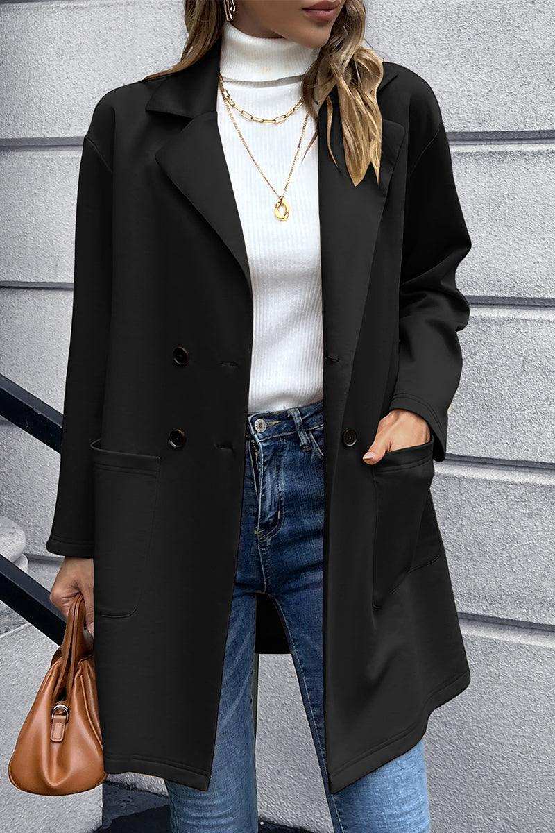 Lapel Collar Long Sleeve Blazer - Trendsi - Flyclothing LLC