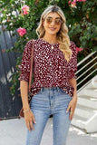Polka Dot Round Neck Lantern Sleeve Blouse - Trendsi - Flyclothing LLC