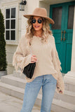 Ribbed Round Neck Fringe Detail Sweater - Trendsi - Flyclothing LLC