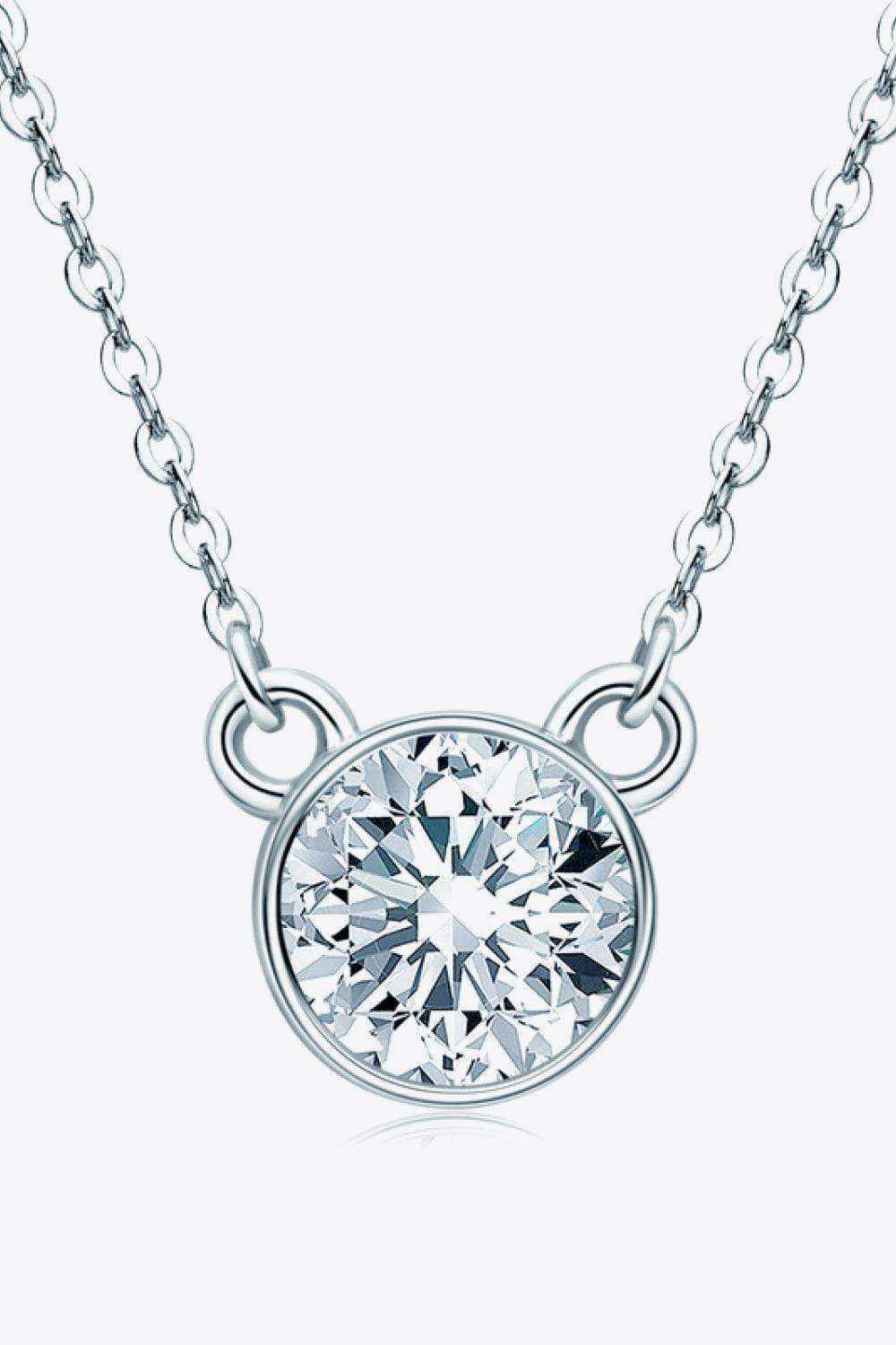925 Sterling Silver 1 Carat Moissanite Round Pendant Necklace - Trendsi - Flyclothing LLC