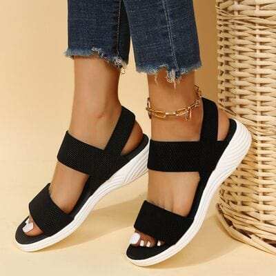 Rubber Open Toe Low Heel Sandals - Trendsi - Flyclothing LLC