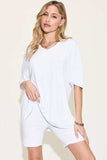 Basic Bae Full Size V-Neck Drop Shoulder Short Sleeve T-Shirt and Shorts Set - Trendsi - Flyclothing LLC