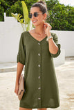 Buttoned V-Neck Dress - Trendsi - Flyclothing LLC
