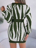 Animal Print V-Neck Long Sleeve Sweater Dress - Trendsi - Flyclothing LLC
