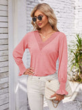 Smocked V-Neck Long Sleeve Blouse - Trendsi - Flyclothing LLC