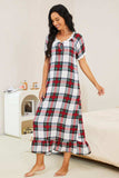 Plaid Lace Trim Ruffle Hem Night Dress - Trendsi - Flyclothing LLC