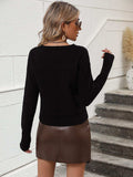 V-Neck Dropped Shoulder Long Sleeve Knit Top - Trendsi - Flyclothing LLC