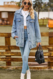 Buttoned Collared Neck Denim Jacket with Pockets - Trendsi - Flyclothing LLC