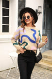 Printed Round Neck Dropped Shoulder Pullover Sweater - Trendsi - Flyclothing LLC
