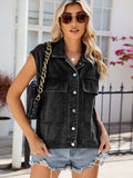 Pocketed Button Up Sleeveless Denim Jacket - Trendsi - Flyclothing LLC