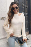 Ribbed Cold Shoulder Round Neck Pullover Sweater - Trendsi - Flyclothing LLC