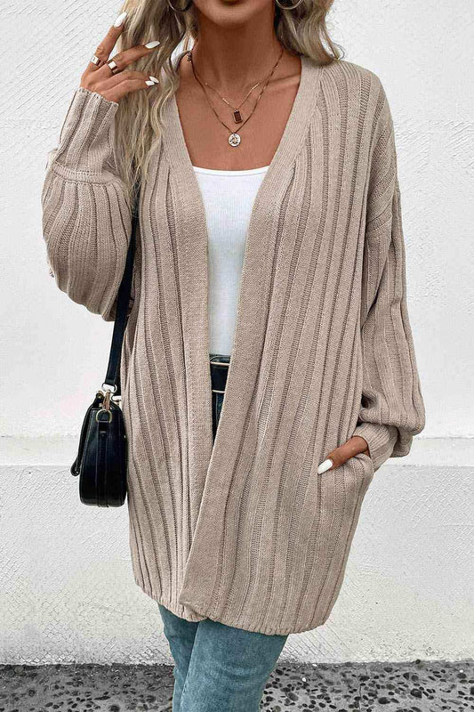 Open Front Cardigan with Pockets - Trendsi - Flyclothing LLC