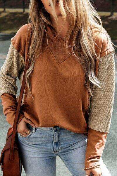 Color Block Dropped Shoulder Hoodie - Trendsi - Flyclothing LLC