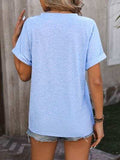 Notched Buttoned Short Sleeve T-Shirt - Trendsi - Flyclothing LLC