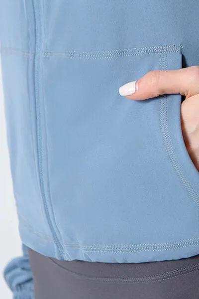 Drawstring Zip Up Dropped Shoulder Active Outerwear - Trendsi - Flyclothing LLC