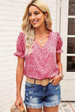 Printed Flounce Sleeve Plunge Blouse - Trendsi - Flyclothing LLC