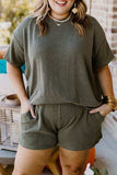 Plus Size Round Neck Top and Pocketed Shorts Set - Trendsi - Flyclothing LLC