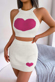 Heart Contrast Ribbed Sleeveless Knit Top and Skirt Set - Trendsi - Flyclothing LLC