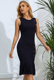 Decorative Button Split Ribbed Sleeveless Knit Dress - Trendsi - Flyclothing LLC