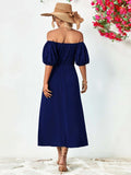 Off-Shoulder Balloon Sleeve Midi Dress - Trendsi - Flyclothing LLC