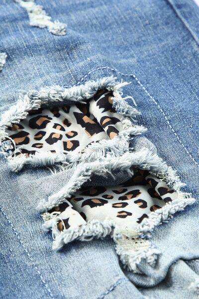 Leopard Distressed Pocketed Straight Jeans - Trendsi - Flyclothing LLC