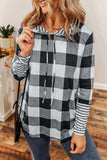 Plaid Drawstring Long Sleeve Hoodie - Trendsi - Flyclothing LLC
