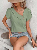 Decorative Button Asymmetrical Neck Blouse - Trendsi - Flyclothing LLC