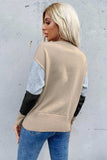 Color Block Ribbed Trim Round Neck Knit Pullover - Trendsi - Flyclothing LLC