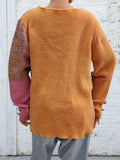 Color Block Decorative Button Long Sleeve Sweater - Trendsi - Flyclothing LLC