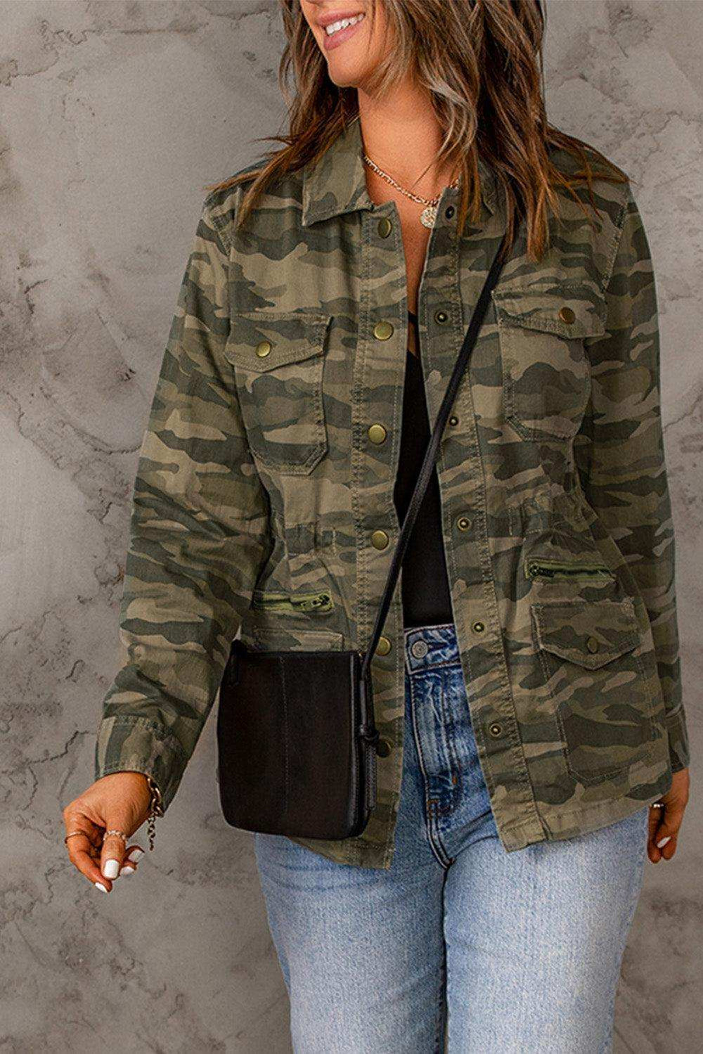 Camouflage Snap Down Jacket - Trendsi - Flyclothing LLC