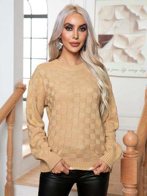 Round Neck Drop Shoulder Sweater - Trendsi - Flyclothing LLC