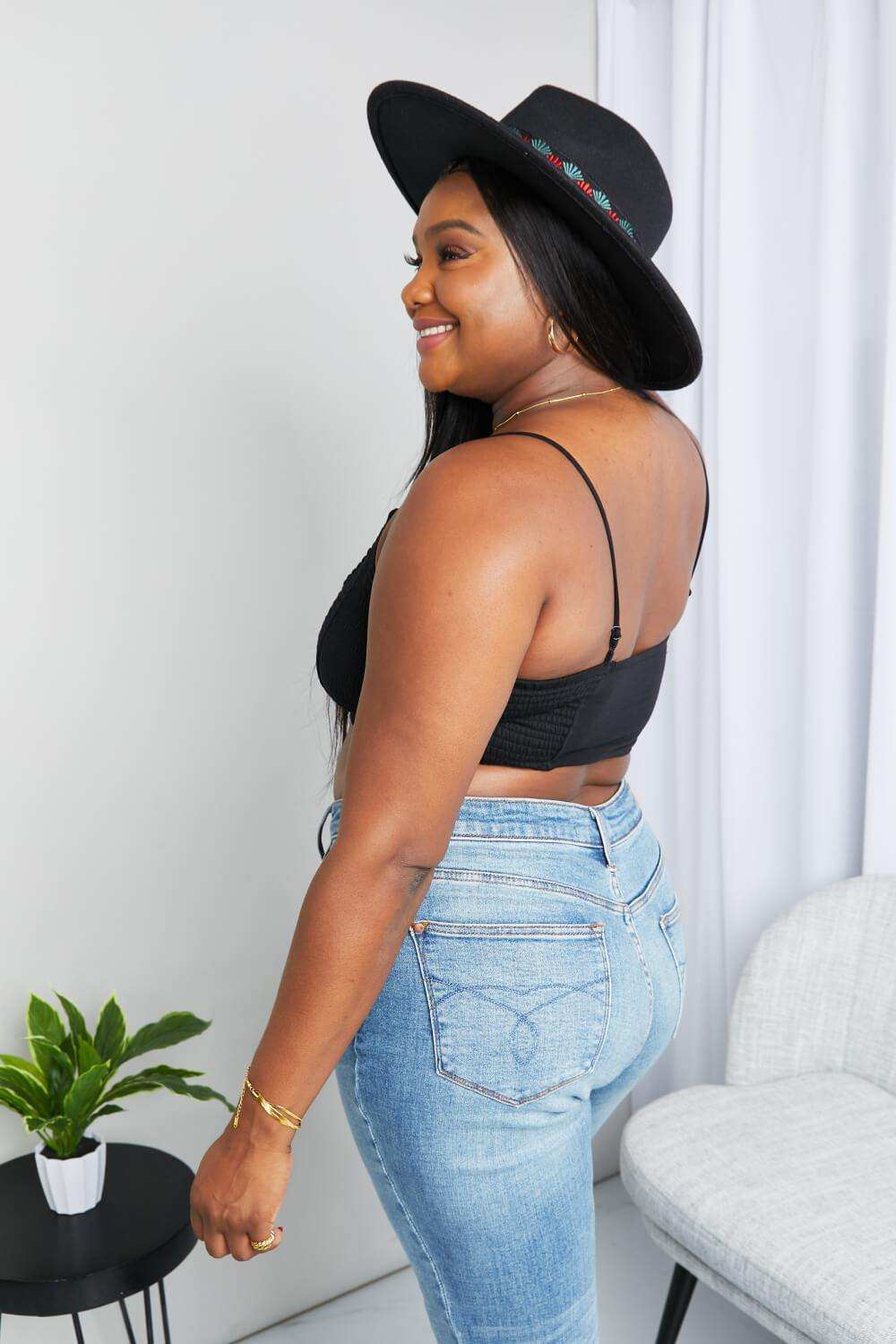 Zenana Full Size Textured Spaghetti Strap Bralette in Black - Trendsi - Flyclothing LLC