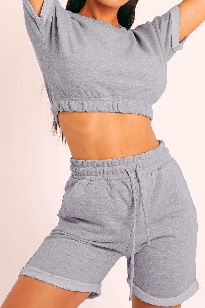 Short Sleeve Cropped Top and Drawstring Shorts Lounge Set - Trendsi - Flyclothing LLC