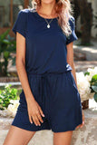 Drawstring Waist Short Sleeve Romper with Pockets - Trendsi - Flyclothing LLC