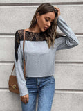 Lace Long Sleeve Round Neck Tee - Trendsi - Flyclothing LLC