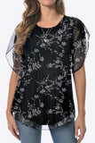 Printed Round Neck Curved Hem Blouse - Trendsi - Flyclothing LLC