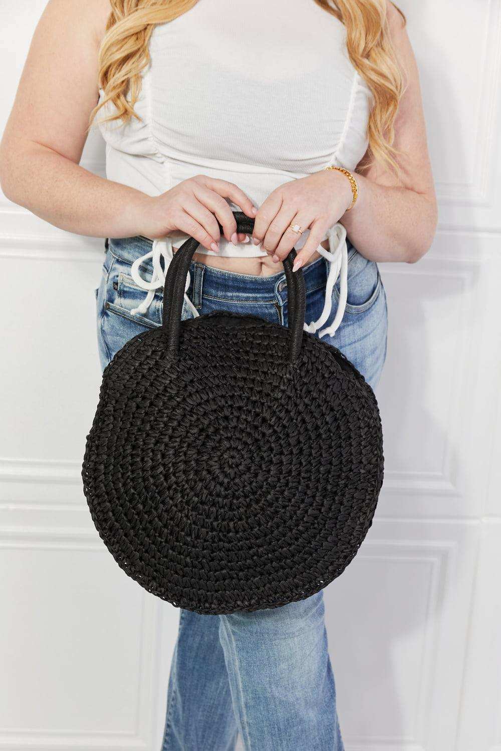 Justin Taylor Beach Date Straw Rattan Handbag in Black - Trendsi - Flyclothing LLC