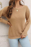 Ribbed Openwork Sleeve Round Neck Pullover Sweater - Trendsi - Flyclothing LLC