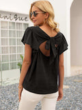Round Neck Cutout Tie Back Top - Trendsi - Flyclothing LLC