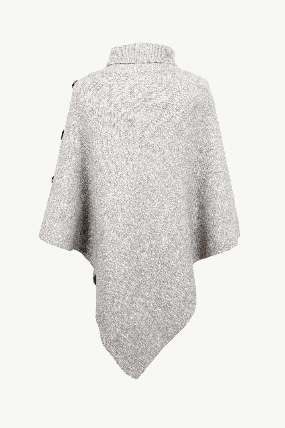 Turtleneck Buttoned Poncho - Trendsi - Flyclothing LLC