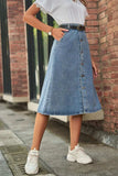 Button Front A-Line Denim Skirt - Trendsi - Flyclothing LLC