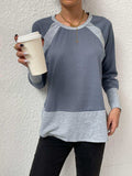Waffle-knit Round Neck Raglan Sleeve Tee - Trendsi - Flyclothing LLC