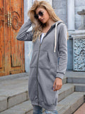 Full Size Zip-Up Longline Hoodie with Pockets - Trendsi - Flyclothing LLC