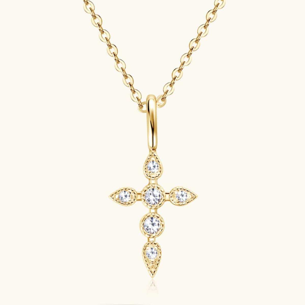 925 Sterling Silver Moissanite Cross Pendant Necklace - Trendsi - Flyclothing LLC